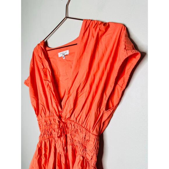 DEREK LAM COLLECTIVE Orange Smocked Hourglass Tie Waist Mini Dress Size 44 - Picture 7 of 15